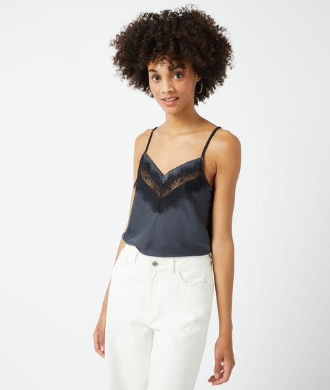 Caraco Décolleté Dentelle - Satine - M - Gris - Femme - Etam