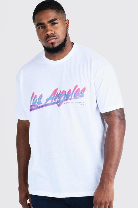 Mens White Big & Tall Loose Fit T-shirt Los Angeles Print, White