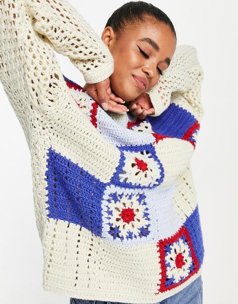 Jersey De Croché Con Diseño Patchwork De Asos Design-blanco
