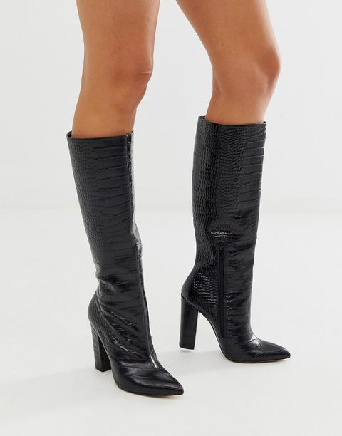 Botas Altas Por La Rodilla De Tacón Cuadrado Con Estampado De Cocodrilo En Negro De Aldo