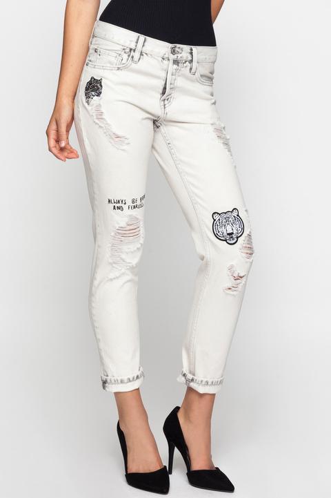 Jeans Boyfriend Grigi Acid Wash Con Patch