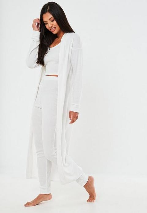 White Brushed Maxi Loungewear Cardigan, White