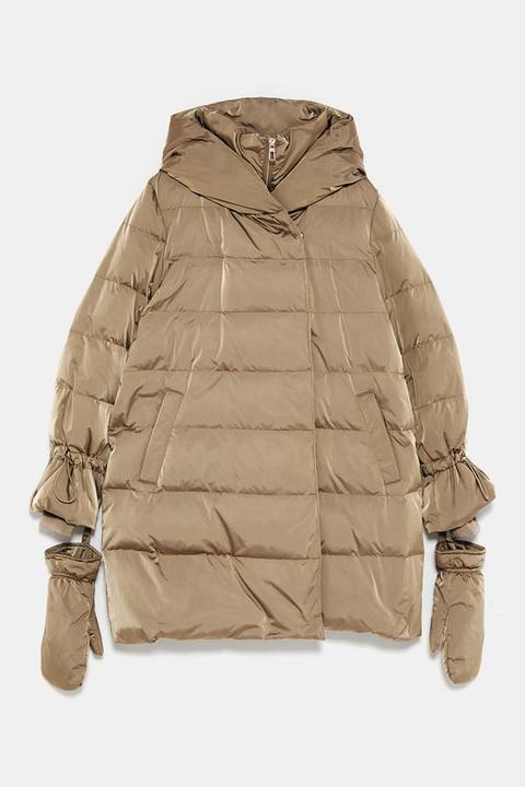 Down Puffer Coat With Wraparound Collar 