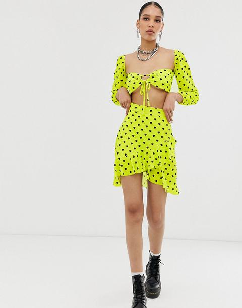 New Girl Order Flip Hem Mini Skirt In Heart Print Co-ord-yellow