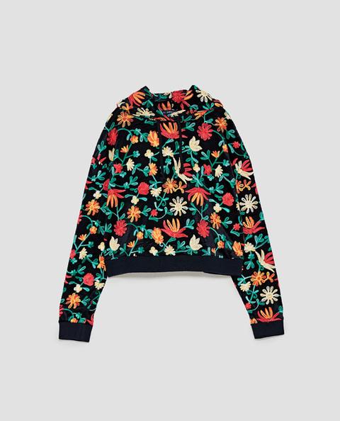 Sudadera Terciopelo Bordado Floral