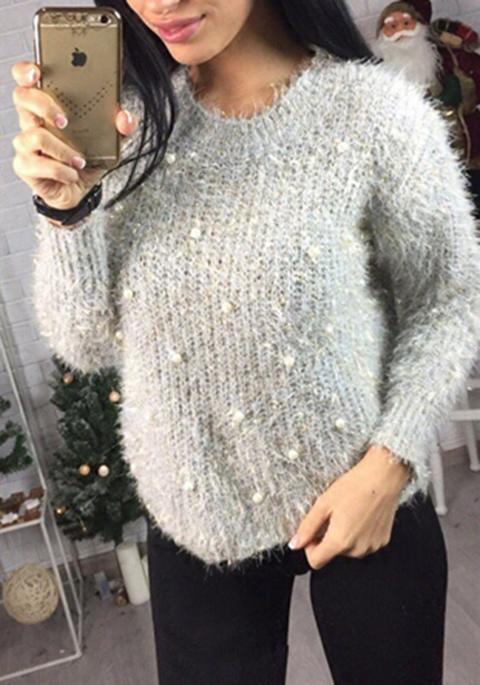 Maglione Moda Filo Lucido Pianura Perla Grigio