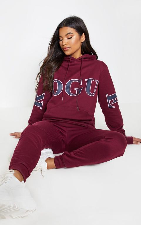Maroon Rogue Slogan Oversized Hoodie