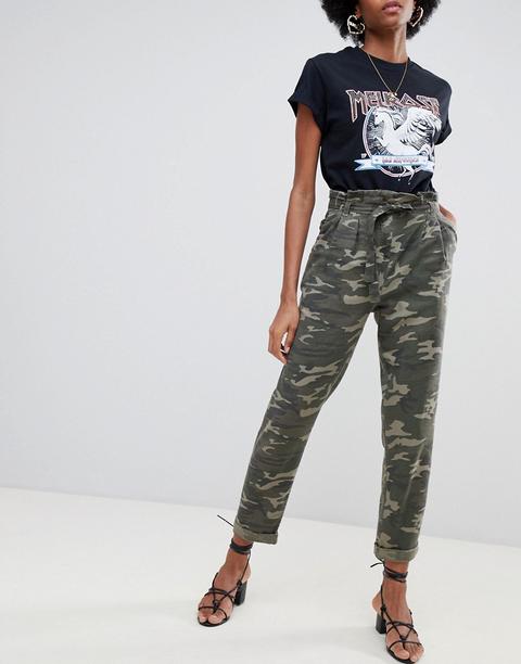Pantalones Paperbag De Camuflaje De Miss Selfridge