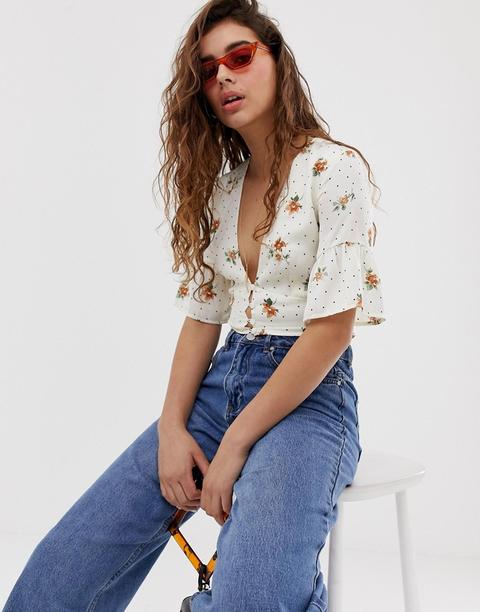 Blusa De Tarde Con Parte Delantera Escotada En Diseño Floral De Wild Honey-blanco