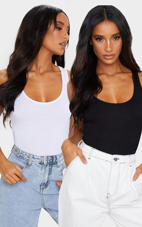 Basic Black & White Racer Back Bodysuit 2 Pack