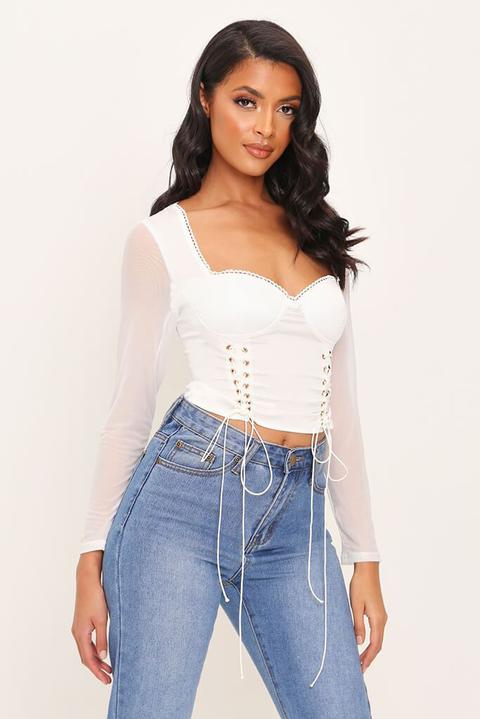 White Satin Lace Front Crop Top