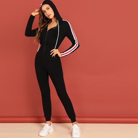 Contrast Striped Zip Front Fitted Jumpsuit