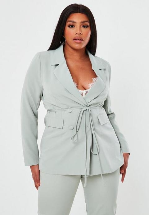 Plus Size Mint Co Ord Wrap Blazer, Mint