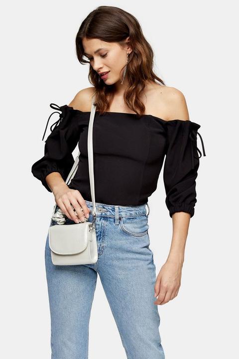 Black Tie Shoulder Crepe Bardot Blouse