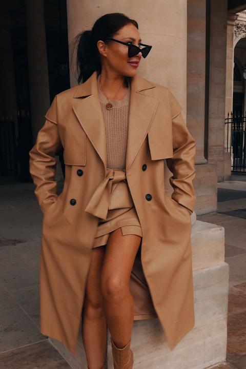 Stone Coats - Lorna Luxe Camel 'lady' Leather Look Trench Coat