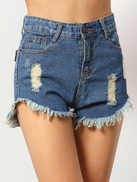 Shorts Rotos Flecos Denim Azul