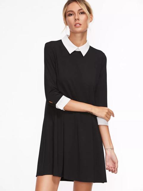 Contrast Collar And Cuff Swing Dress