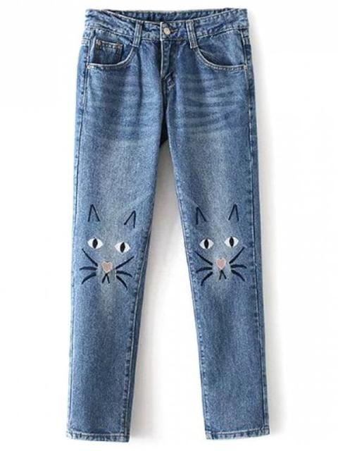 Bolsillos Gato De La Historieta De Los Pantalones Vaqueros Bordados