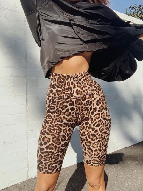 Frankie Leopard Print Cycling Shorts In Brown