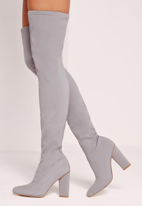 Pointed Toe Neoprene Over The Knee Boot Grey