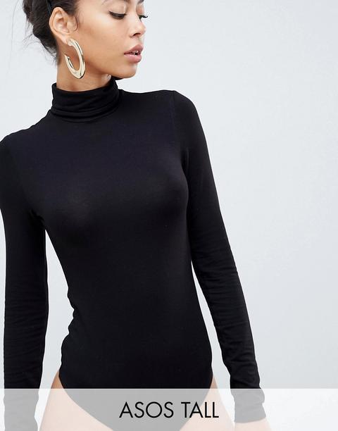 Asos Design Tall - Body Accollato A Maniche Lunghe Nero - Nero