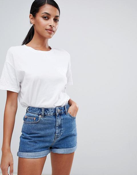 Asos Design Denim Ritson Mom Shorts In Blue