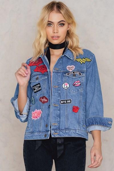 Zorannah For Na-kd Oversized Denim Jacket With Patches - Blue