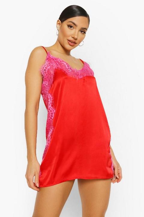 Womens Eyelash Trim Contrast Chemise - Red - 6, Red