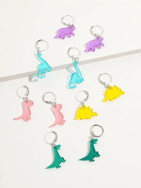 5pairs Clear Dinosaur Drop Earrings