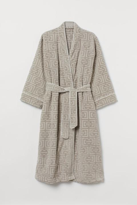 Jacquard-weave Dressing Gown - Brown