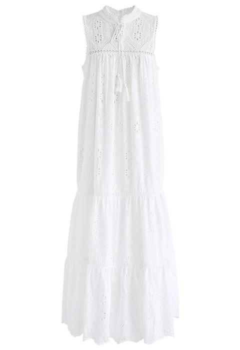 white eyelet maxi dress