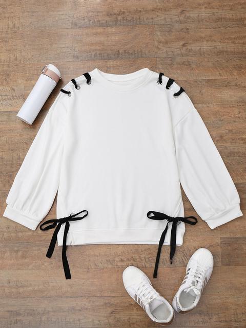 Casual Lace Up Pullover Sweatshirt