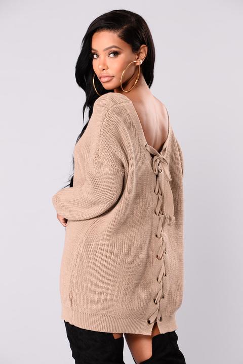 Marianna Lace Up Sweater - Mocha