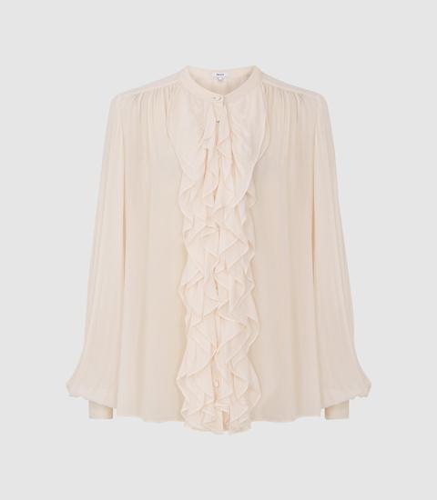 Reiss Pip - Ruffle Chiffon Blouse In Nude