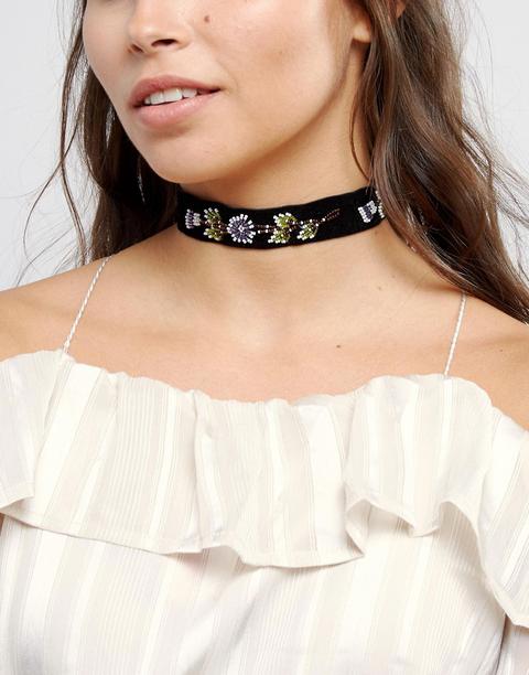 Asos - Collarino Con Fiori Ricamati - Nero