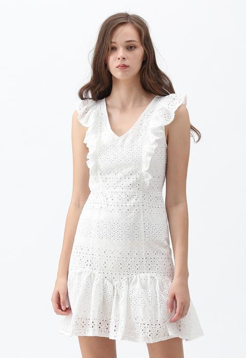 Carry Your Love V-neck Sleeveless Eyelet Dress