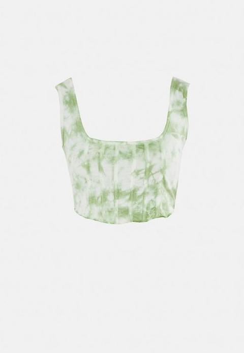 Green Tie Dye Corset Crop Top, Kahki