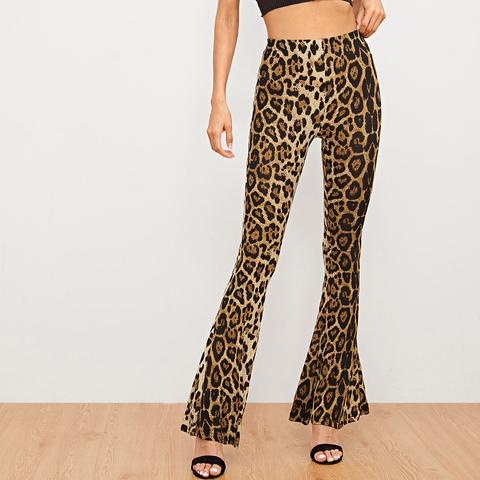 Pantaloni Svasati Con Stampa Leopardo