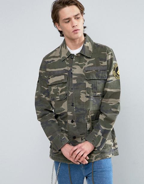 Asos - Giacca Militare Con Stampa Mimetica E Stemmi - Verde