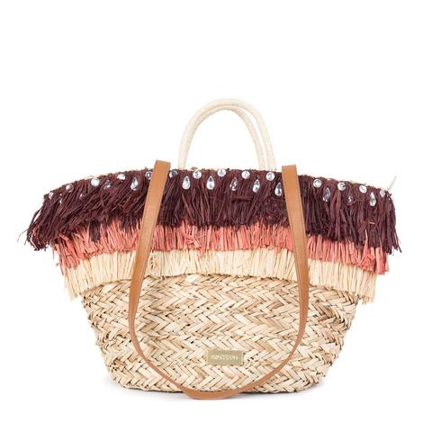 Bolso Estilo Capazo De Fibra Natural Con Adorno De Flecos Multicolor Para Mujer 44870