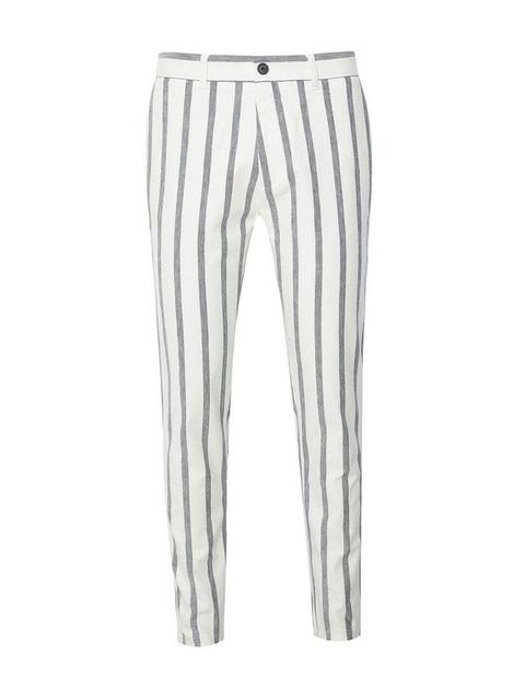 White Skinny Fit Striped Trousers