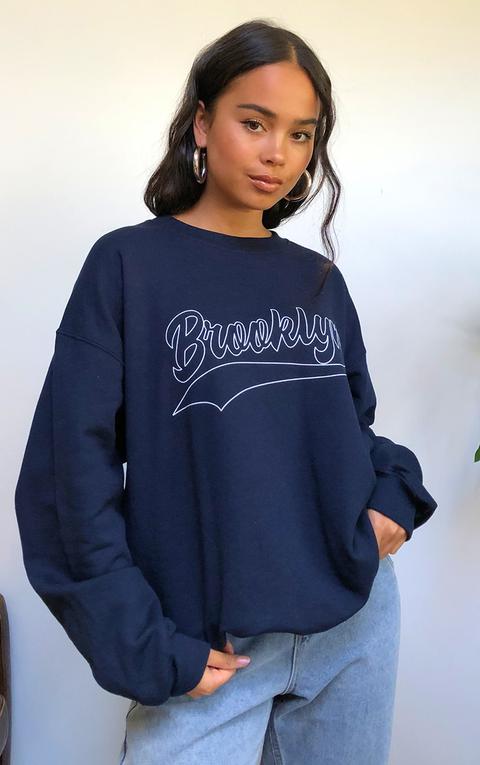 Navy Brooklyn Slogan Sweatshirt