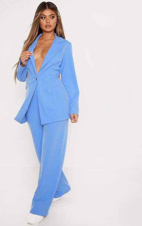 Blue High Waisted Wide Leg Trouser