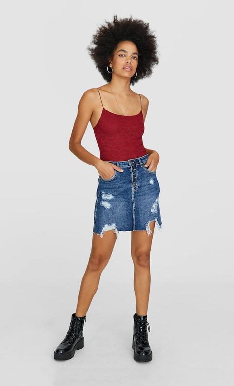 Gonna In Denim Con Strappi Jeans Medio