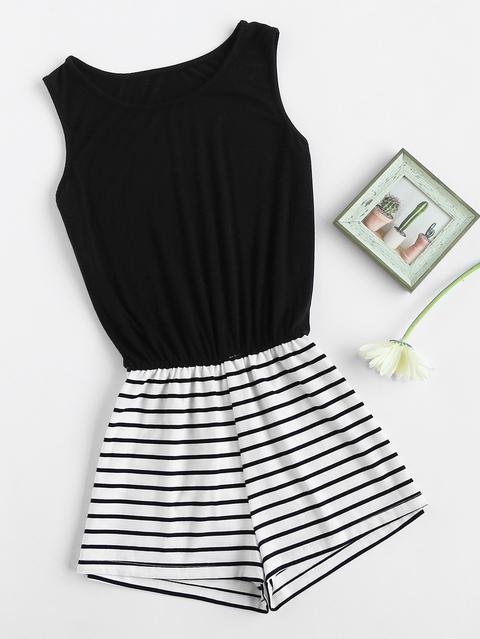 Striped Mix And Match Blouson Romper