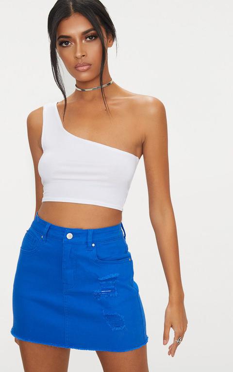 Cobalt Distressed Denim Mini Skirt