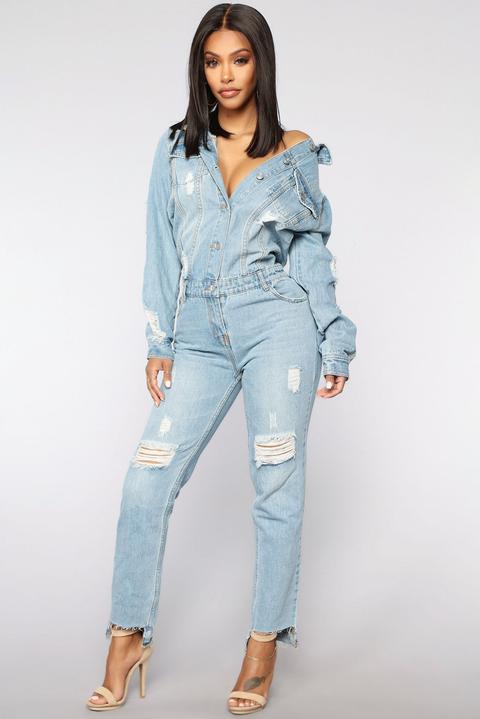 ecru denim utility jumpsuit