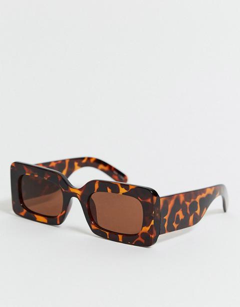 Pieces Square Sunglasses With Chunky Arms In Tortoiseshell-brown