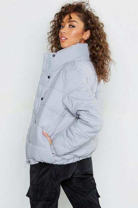 crop funnel neck padded jacket