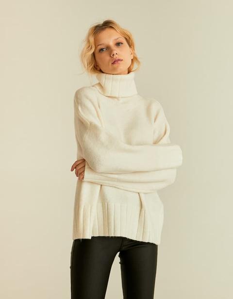 Felted Turtleneck Sweater In Stone from Stradivarius on 21 Buttons